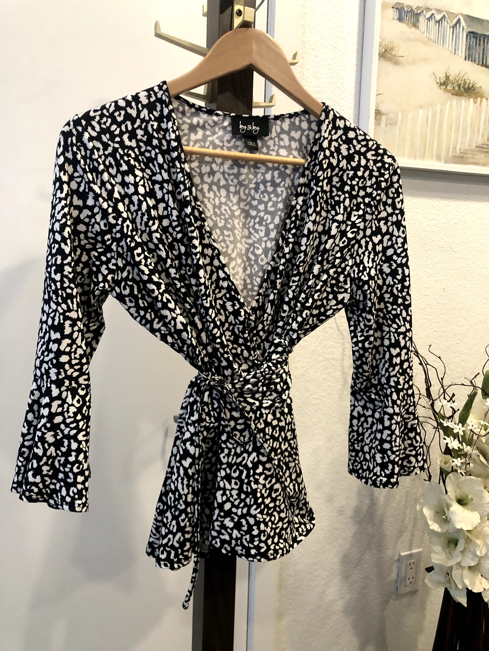 2 for $22 ~ by & by Black and White Leopard Wrap Top